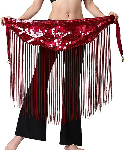 SEAUR Bauchtanz Latein Hüfttuch Pailletten Glitzer Wickelgürtel Damen Quaste Gürtel Rock Taille Tanz Rumba Chacha Fransen Tanzrock