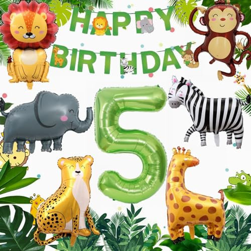Yunchu Online Deko 5. Geburtstag Dschungel Dekoration für Jungen und Mädchen mit Dschungeltieren, Folienballons und Luftballons