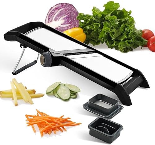 Adjustable Mandoline Vegetable Slicer by Harcas. for Slicing Cutting Food, Fruit, Vegetables, Onions and Potatoes. Mandolin Slicer Julienne Cutter (Black)