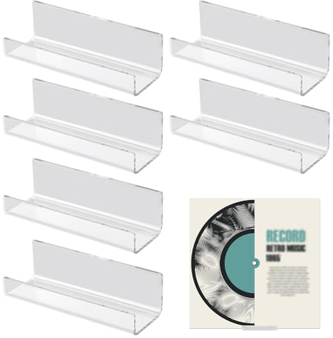 6pz Supporto Vinile da Parete, Dischi per Album in Acrilico Nastro Adesivo Senza Trapano Scaffale per Dischi Vinile Supporti per Display Copertine di Album (Chiaro)