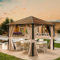 UDPATIO Tonnelle de Jardin 3x3m Imperméable - Toit UV Résistant avec Rideaux, Tonnelle Stabilisée pour Jardin, Terrasse (Champagne)
