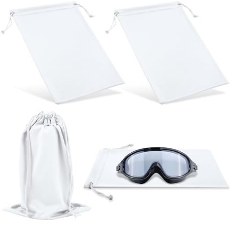 PEUTIER 4St Ski Brillentasche, 27x18cm Mikrofaser Weich Skibrillentasche mit Kordelzug Schneebrillentasche Mikrofaser Tasche für Brillengläser Kameraobjektive Brillenzubehör (Weiß)