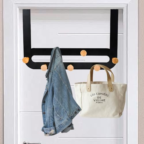 NAROSEBE Crochet Porte Manteau avec 7 Crochets, Porte Manteau sur Porte Noir, Patère Porte Manteau sans Perçage, Porte Manteau sur Porte, Porte Peignoir Salle de Bain, pour Vêtement Cuisine Chambre