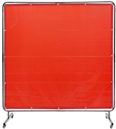 VEVOR Cortina de Soldadura con Marco, 1,8x1,8 m Pantalla de Protección de Soldadura de Vinilo Ignífugo con 4 Ruedas Giratorias 2 Bloqueables, Cortina Móvil Profesional para Taller, Industria, Rojo