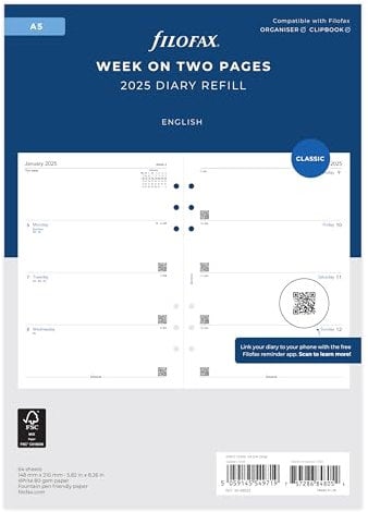 Filofax A5 WEEK ON TWO PAGES ENGLISH 2025