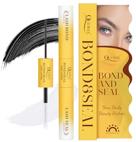 QUEWEL Lash Bond and Seal for Eyeash Clusters,12ml Super Strong Hold Lash Cluster Glue Bond and Seal Waterproof for DIY Lash Extensions Easy to Use at Home (6ml+6ml Black+white)