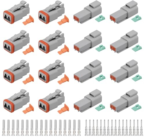 8 Sets Deutscher Stecker KFZ 2 Polig, DT Steckverbinder Wasserdichter, DT Stecker Steckverbinder, elektrischer Kabelverbinder, Schnellverbinder für Auto, Motorräder, LKW, Scooter, Grau