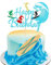 Arthsdite Surfing Birthday Cake Topper, Blue Glitter - 1 pc, for Summer Hawaii Beach Surfing Themed Party Decorations