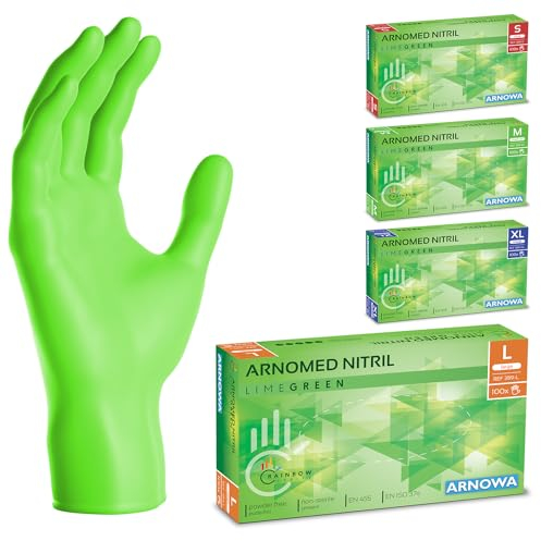 100x ARNOMED® Guantes nitrilo talla L Verde, Guantes desechables quirurgicos y laboratorio, Luvas nitrilo descartaveis sin polvo y látex, Manoplas nitrilo en XS, S, M, L, XL, XXL