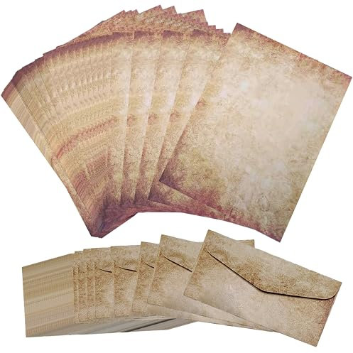 50 Blatt Vintage hell Briefpapier im DIN A4 Format - beidseitig bedruckt mit 50 stk Briefumschlägen in Kraftpapier 100g – Old Paper (50 Blatt Vintage Briefpapier)