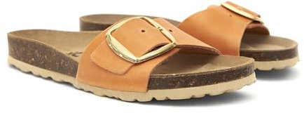 NENIC – Sandalia plana mujer piel LONDRES – Tipo pala con hebilla ajustable – Plantilla de corcho natural – Serraje vacuno 100% – Suela BIO EVA – Cómodas y ligeras – Hechas en España