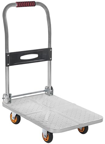 150kg Heavy Duty Platform Trolley on Wheels,Foldable Flatbed Cart Sack Truck,Hand Dolly for Moving Warehouse, Industrial Transport Trolly,Metal Platform Trucks(Size:60x40cm)