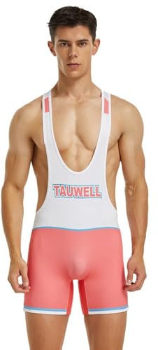 Wayonge Herren Wrestling Singlet Athletic Leotard for Active Wrestling or Workout Jumpsuits Men's Sleeveless Sport Bodysuit, Tw- 9706, weiß, Large