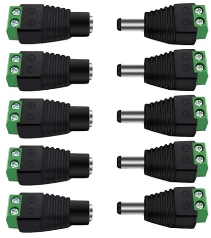 Richstory 10 Pack 5.5mm x 2.1mm 12V Male Female DC Jack Power Connector, Barrel Power Male Female Plug Adapter Screw Terminal Connector for CCTV Security Camera LED Light Strips