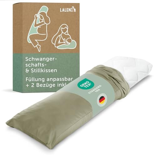 Laleni Schwangerschaftskissen 40x145 cm + 2 Bezüge | Oeko-TEX zertifiziertes Stillkissen Seitenschläferkissen | entlastendes Pregnancy Pillow | Lagerungskissen Erwachsene + 2 Bezüge in Hellgrün
