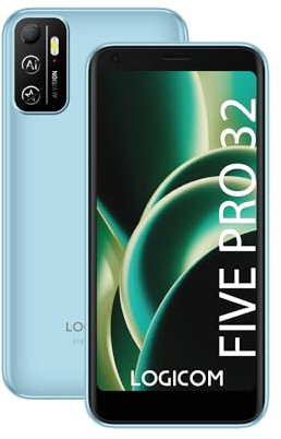 Logicom - Five Pro 32 - Smartphone 4G Android 12-2Go de RAM - Double Nano SIM - 32Go - Batterie 2500 mAh - 5,54 - Bleu Pastel