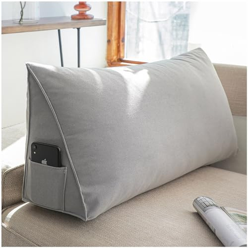 ZTGL Rückenkissen Dreieckiges Keilkissen Lendenkissen Stützkissen Sitzkissen für Bett Sofa Couch Gepolstert Kopfteil Lesekissen Kissen Nackenstützkissen Abnehmbarem Bezug,Grau,70x35x20cm
