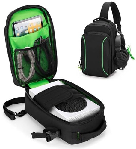 PGmoon Sling Carrying Case Compatible with Xbox Series S Game Console, Storage Travel Bag for Wireless Controllers and More Accessories (Patent Design)