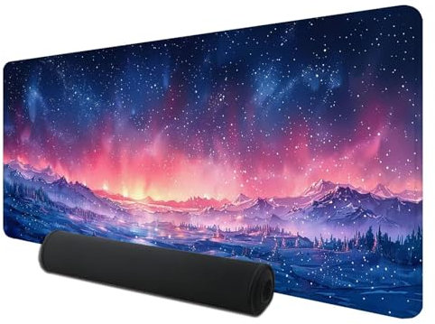 Mauspad, XXL Speed Gaming Mauspad 900 x 400 x 3 mm, Farbe Mauspad Groß mit Genähten Kanten, Verlängertes Mouse Pad Polarlicht, Schreibtischunterlage, Rutschfeste Gummi Mauspad, Mauspad XXL Gaming, O-4