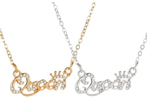 Halskette Ketten Schmuck Herren Frauen Anhänger Necklace Mode Queen's Crown Halskette Für Frauen Trendy Luxus Strass Brief Anhänger Kette Choker Schmuck Freundinnen Letternecklaceset