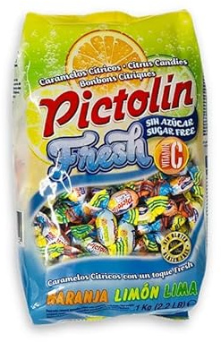 iChuches | Bonbons durs sans sucre – sans gluten | Sac de 1 kg | Différentes saveurs : café, crème, eucalyptus, miel citron, anis, fullmint, réglisse, fruits, etc. (Pictolín Fresh Vitamina-C sans