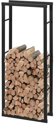 Laneetal Soporte para Leña, 150x60x25cm, Estante para Leña de Chimenea, Leñero Interior y Exterior de Metal, Estanteria de Almacenamiento de Madera, Negro