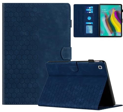 Rosbtib Case for Samsung Galaxy Tab S5e 10.5 Inch 2019 Model SM-T725/T720 Case with Stand with Card Slot, Hexagonal Textured Pattern Faux Leather Case For Galaxy Tab S5e, Blue