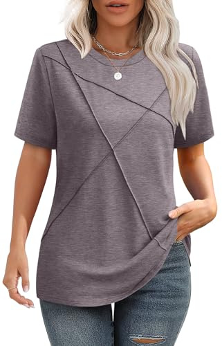 Summer Shirts for Women with Sleeves Crewneck Work Tunic Tops Flowy Beach Fashion Coffee Grey XL