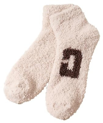 Damen gestreifte Buchstabenteppich Plus Samtsocken Winter verdickt Boden Schlafen Plüschsocken Koralle Samt Socken Tall Man Socken, khaki, Einheitsgröße
