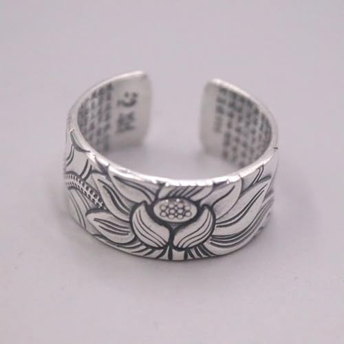 Reines Silber 925 Frauen Ring Lotus Blume Herz Sutra Ring