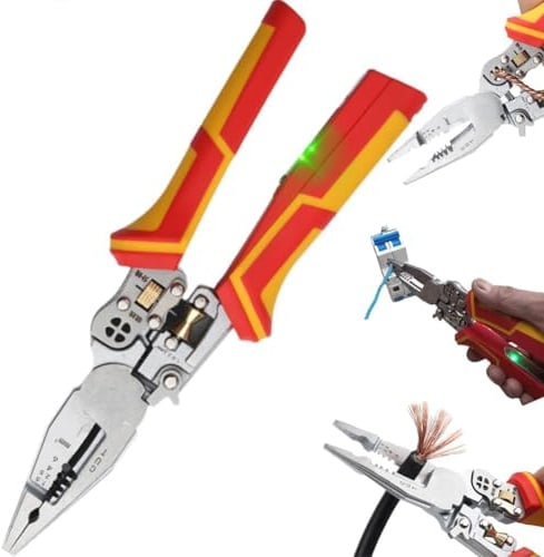 9 in 1 Abisolierzange mit Strommessfunktion,Abisolierzange mit Strommessfunktion Upgrade Abisolierzange Spannungsprüfer Zange kabel Abisolierer zum Abisolieren, Wickeln, Spalte,Schneiden