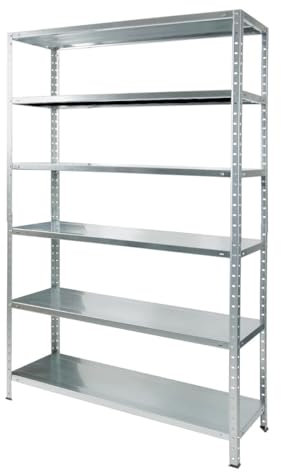 Metalkas BR21 Lagerregal mit 6 Regalböden, 200x100x50 cm, höhenverstellbaren Einlegeböden, bis 480 kg, Schwerlastregal, Kellerregal, Werkstattregal, Verzinkt, aus Metall, Silber