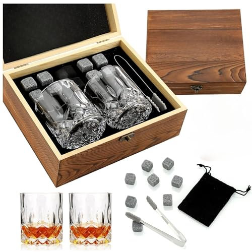 Whiskey Glass Rum Tumblers Gifts Whisky Set with 2 Glass, 8 Whiskey Stones, Accessories Christmas Valentines Fathers Day Birthday Santa for Men Dad Him Grandad Teacher Boyfriend (GIFT SET 2)