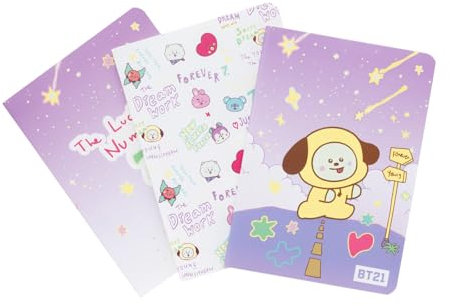 Grupo Erik 3er Pack BT21 The Journey Chimmy Notizbücher A6 - Notizbuch klein - 1 Notizbuch Liniert, 1 Dotted und 1 Blanko - Notizblock Tagebuch Heft A6 - Kawaii Schulsachen Geschenke