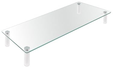 TooQ TQMR061 - Multi-purpose Raised Tempered Glass Stand for Monitor/Laptop, Transparent, Max 20 kg