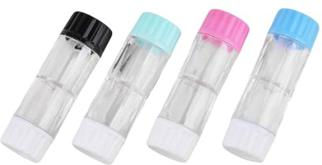 ZenithQuest 4 Pack Mini Contact Lens Cases, Compact Travel RGP Hard Lens Storage Holders, Protective Snap-Close Boxes in Black, Green, Blue & Pink for Daily & Travel Use