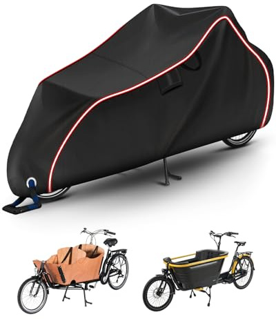 OlaVeg Housse Velo Cargo Bâche Vélo Cargo Exterieur Housse de Protection pour Vélo Cargo Impermeable 420D Oxford avec Bandes Réfléchissantes Protection UV Pour Cargo à 2 Roues(285×75×120cm)
