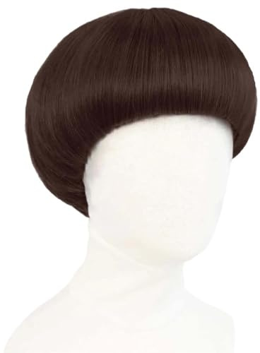 Herrenperücke im Retro-Stil der 60er Jahre: Kurzer, gerader Pilzbob mit Topfschnitt for Kostüm und Cosplay Haaransatz fein(Dark Brown)