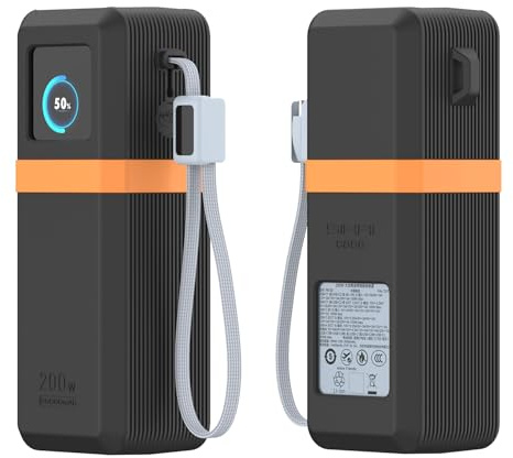 BRIMFORD Silikon-Schutzhülle für UGREEN Nexode Pro Power Bank 25000mAh 200W Max Schnellladen, Powerbank Hülle für unterwegs, mit Datenkabel-Fixierer, Stoßfest, Anti-Rutsch, Mit Lanyard-Öse (Schwarz)
