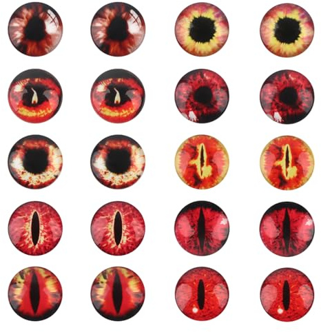 TOAOB 20pcs Glass Safety Dragons Eyes 20mm Round Red Series for Craft Doll | Cabochons for Accessories, Plush Crochet Animals, Dolls Puppet Eyes