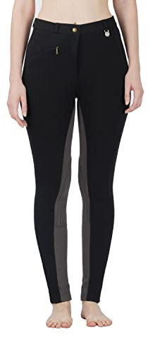 Avon Equine Women's Cotton/Lycra Horse Riding Jodhpurs with Front Pocket Ladies Soft Stretchy Two Tone Jodhpurs Jods Pants (28, Black/Grey)