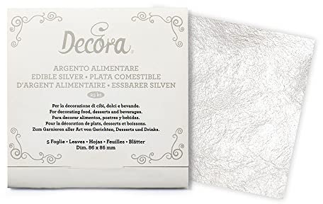 Decora 9570105 Paquete de 5 hojas de plata comestibles 86 x 86 mm