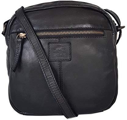 Bear Design Unisex Leder Tasche, Umhängetasche Echt Leder, Messenger, Crossbody Vinatge Leder, Ledertasche Used Look, Schultertasche klein 22/19/5 cm