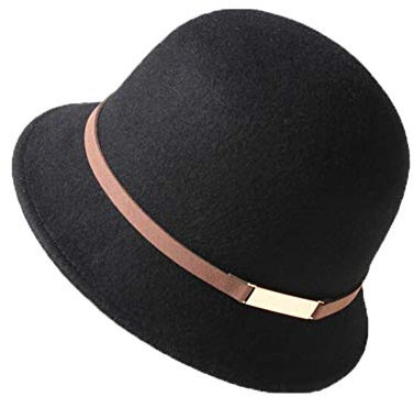 Freitop Cloche Damen Hut aus Wolle Glockenhut Schwarz Vintage Winter Damenhut Filzhut Fedora Trilby Hut Hat Rosa Grau Warme Wintermütze Topfhut Wollhut Übergang Mütze für Damen Herbst Winter