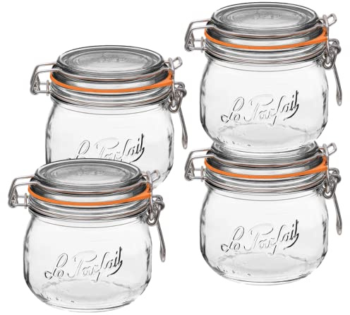 Le Parfait Super Jar, Einmachgläser, 500 ml, französisches Glas, mit rundem Körper, Glasdosen mit luftdichtem Deckel, Einmachgläser mit breiter Öffnung, Glasbehälter mit Deckel, klare Gläser, klare