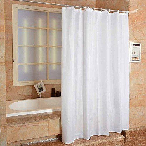 2 UR DOOR Pure White Mould Proof and Mildew Resistant Shower Curtain - Polyester Shower Curtain Liner with 12 Hooks - Water Repellent and Whashable for a Fresh and Clean Bathroom 180 x 220cm