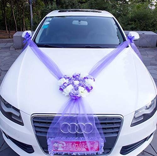 GLITZFAS Autoschmuck Autogesteck Hochzeit Brautauto Autogirlande Braut Paar Rose Deko Dekoration Autoschmuck Hochzeit Car Auto Wedding Deko (Lila-a)