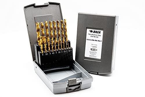 BaerCoil BAER HSSG-TIN Bohrer Satz (0,5mm steigend) 1-10 mm - Spiralbohrer DIN 338 - Spiralbohrer Set - Spialbohrersatz - Bohrerset - Tin-Bohrersatz