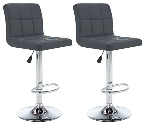 vidaXL 2X Barhocker Höhenverstellbar Barstuhl Tresenhocker Bistrohocker Thekenhocker Küchenhocker Thekenstuhl Tresenstuhl Grau Kunstleder