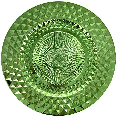 Allgala Charger Plates, 13-Inch 6-Pack Heavy Duty Plastic Diamond Pattern Sparkling Wedding Charger Plates-Green-HD80405